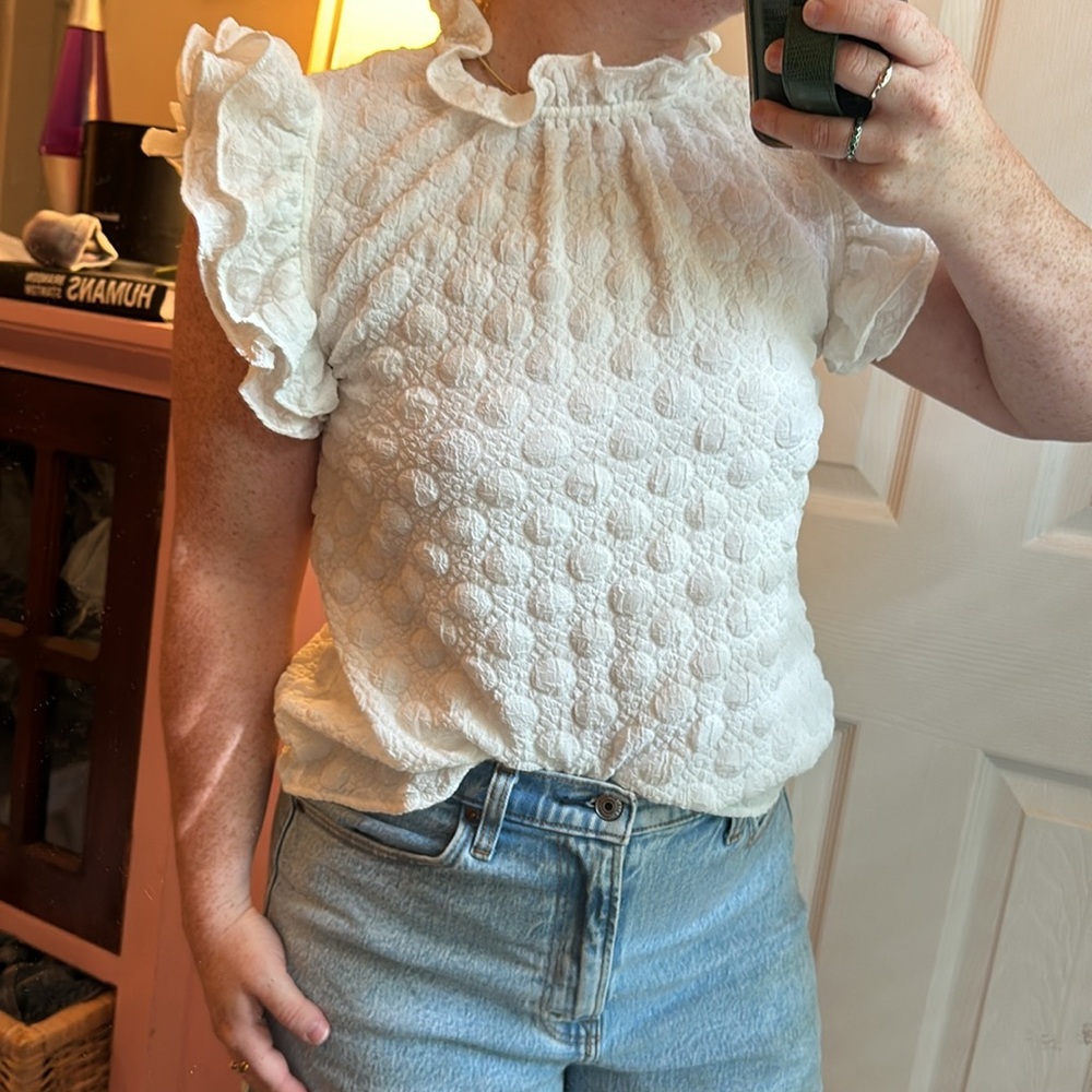 THML Ruffle Sleeve Top White - Picture 3 of 4